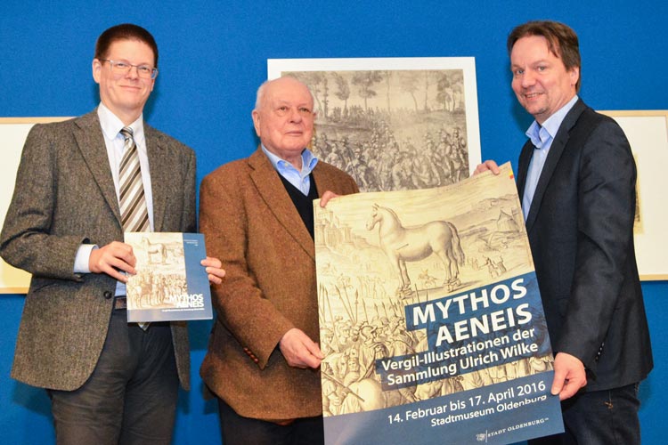 Prof. Dr. Michael Sommer, Dr. Ulrich Wilke und Dr. Andreas von Seggern stellten die Ausstellung Mythos Aeneis des Stadtmuseums Oldenburg vor.