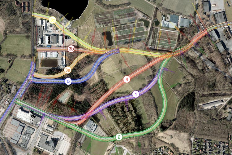 Mehrere Varianten kommen für die Entlastungsstraße in Frage. Die Stadtverwaltung möchte ab 2020 die Trasse 5 bauen.