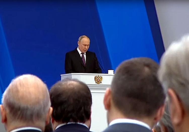 TV-Übertragung von Putins Rede im russischen Fernsehen (Archiv), Russisches Fernsehen via dts Nachrichtenagentur