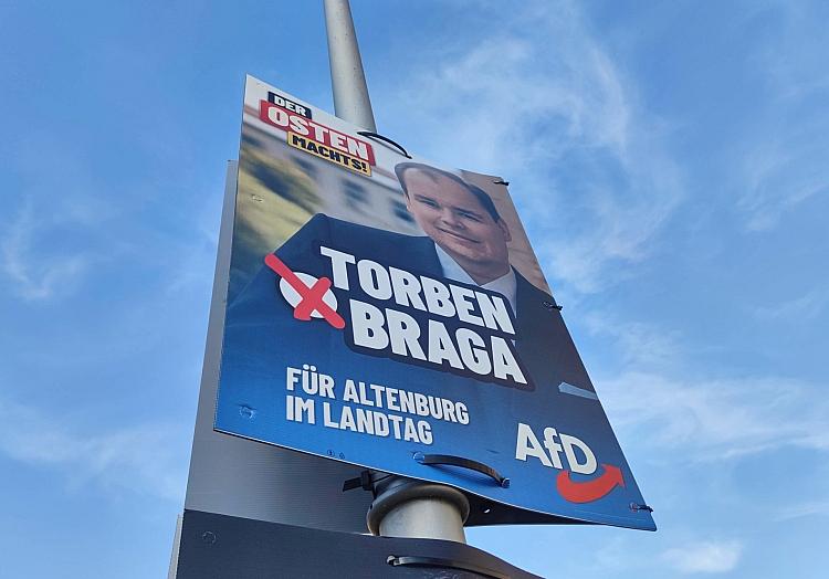 AfD-Wahlplakat mit Torben Braga am 06.08.2024, via dts Nachrichtenagentur