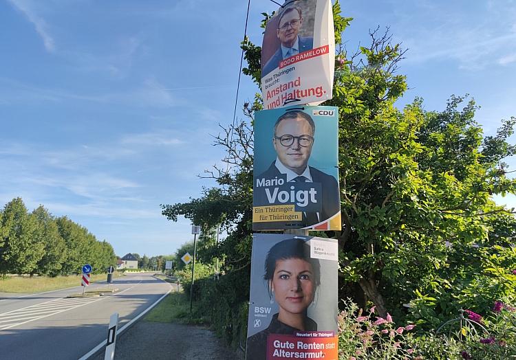 Wahlplakate mit Sahra Wagenknecht, Mario Voigt und Bodo Ramelow zur Landtagswahl in Thüringen (Archiv), via dts Nachrichtenagentur