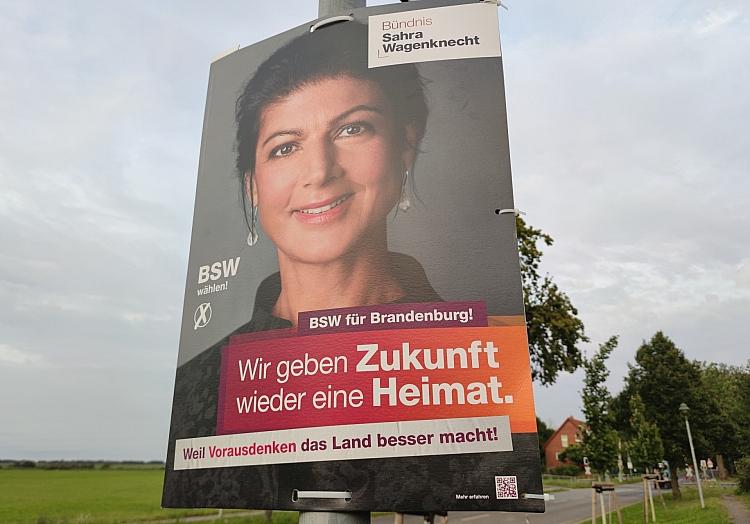 BSW-Wahlplakat mit Sahra Wagenknecht zur Landtagswahl in Brandenburg (Archiv), via dts Nachrichtenagentur