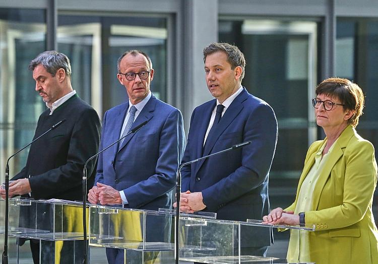 Markus Söder, Friedrich Merz, Lars Klingbeil, Saskia Esken am 08.03.2025, via dts Nachrichtenagentur