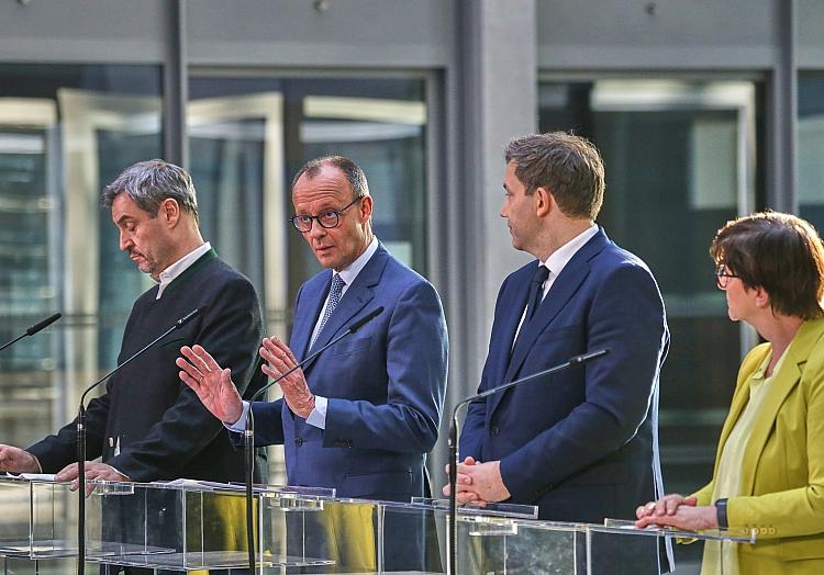 Markus Söder, Friedrich Merz, Lars Klingbeil, Saskia Esken am 08.03.2025, via dts Nachrichtenagentur