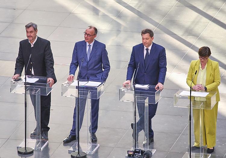 Markus Söder, Friedrich Merz, Lars Klingbeil, Saskia Esken am 08.03.2025, via dts Nachrichtenagentur